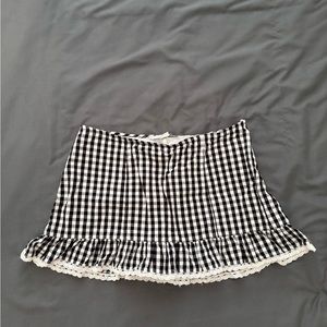 Kimchi Blue Black and White Gingham Skirt with Lace Trim